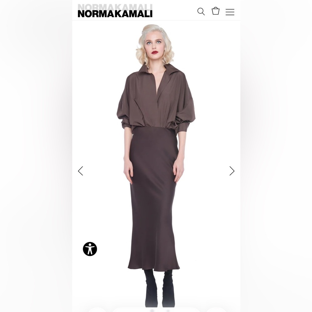 Norma Kamali Deep V Balloon Sleeve Blouse in Chocolate Brown - Picture 3 of 15